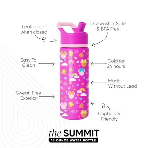 Simple Modern Kids Summit Water Bottle with Straw Lid | Disney Mickey Mouse 18oz Stainless Steel Cup Insulated Tumbler for Boys, Girls, School | Minnie Doodle - 4