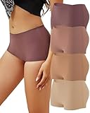 CUTE BYTE Womens Seamless Boy Shorts Underwear Soft Stretch No Show Boxer Shorts Briefs Panties for Ladies 4 Packs(4I,S) Pale Yellow