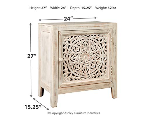 Signature Design By Ashley Fossil Ridge Boho Accent Cabinet Or End Table, Vintage White #TOP2