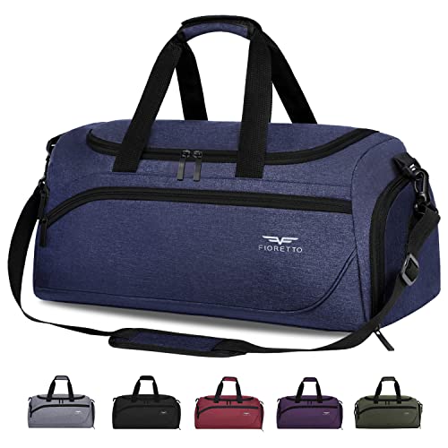Fioretto 35L Mens Sports Gym Bag With Wet Pocket & Shoe Compartment,Travel Duffle Bag Overnight Bag With Padded Shoulder Strap, Water-Resistant Sports Holdall For Swimming, Basketball Navy Blue #TOP14