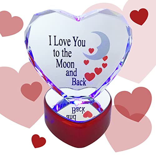 Banberry Designs B017KXS6O6 I Love You To The Moon And Back Led Crystal Heart Lighted Light Up Heart On A Red Heart Base Color Changing - Click On The Video In The Pictures thumb #4