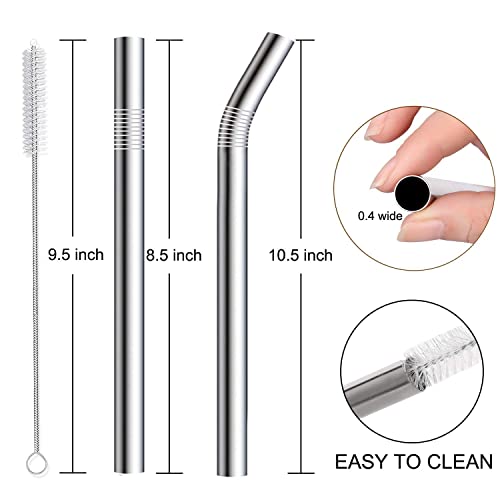 Vinaco Stainless Steel Straws Reusable, 12 Pack 8.5" & 10.5" Metal Straws 0.24" for 20 oz, 32 oz Tumblers - Image 4