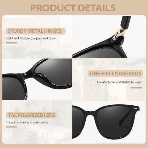 HASFOX® Women's Polarized Sunglasses | UV Protection Square Oversized Shades | Mirrored Trendy Stylish Sunnies | with Case4