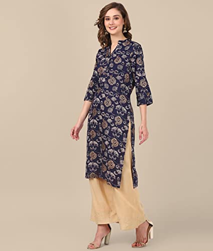 Image of rangita Women Rayon Regular Fit Calf Length Printed Straight Kurti | Kurta