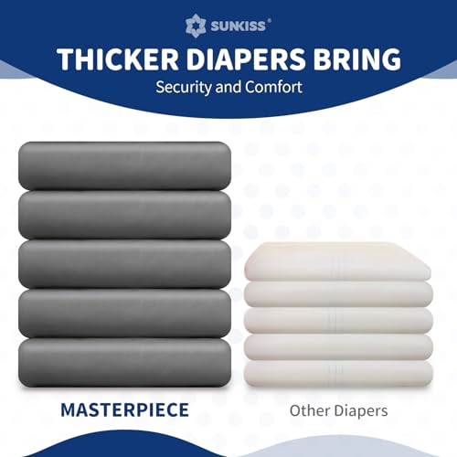 Image of SUNKISS Masterpiece Adult Diapers with Tabs, Unisex, L /XL, Grey, 10 Count | Ultra High Absorbency, Plastic-backed Briefs, Refastenable Tabs, Odor Control, Leak Protection for Daytime & Overnight Use