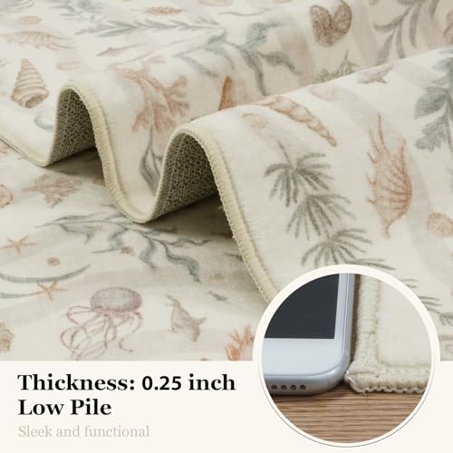 LIVEBOX Vintage Coastal Machine Washable 5x7 Area Rugs for Living Room, Non Slip Soft Beige Low Pile Farmhouse Ocean Beach Kids Rugs for Bedroom Indoor, Carpet Rugs for Dining Room(5x7ft) - Image 8