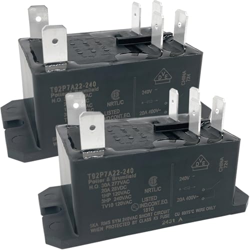 T92P7A22-240 Power Relay (2-Pack), 30A 240VAC Coil DPST-NO 2 Form A Flange Mount Replacement for Furnace Blower Motor, RV Air Conditioner, Heat Pump, Industrial Pump Control