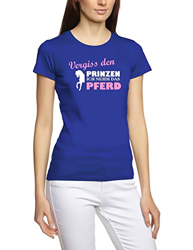 Photo de Coole-Fun-T-Shirts T-shirt pour femme avec inscription en allemand « Die Prinzen-Ich Nehm das Pferd », bleu, M