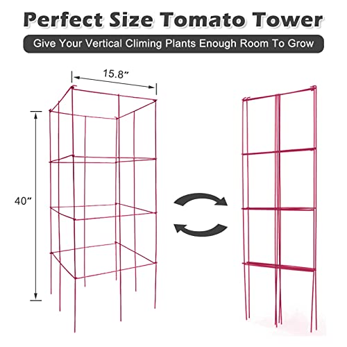 Barbella Tomato Cage, 4 Pack Plant Support Cage Square Folding Tomato Cages Garden Plant Support Stake Tower With Clips And Ties, Garden Trellis Plant Cage For Vertical Climbing Plants (Red) #TOP5