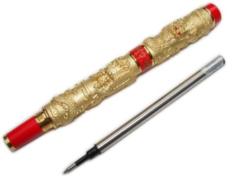 Lanxivi® Jinhao Roller Ball Pen Red Gold Color Double Dragon Playing Pearl