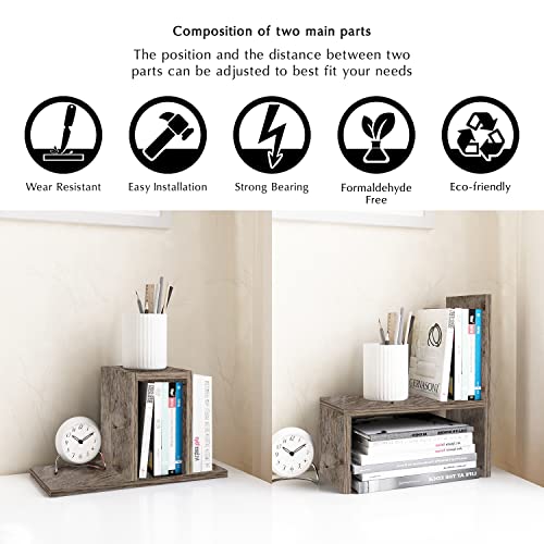 Image of Jerry & Maggie Office Desk Organizers and Accessories for College Dorm Decor, Supplies Wooden Desk Organizer for Plants, Cubicle Shelf of Makeup Organizer for Cute Room Decor, Grey Oak