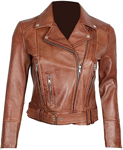 Fjackets Brown Leather Jacket Women - Genuine Leather Jackets Women| [1300194], L