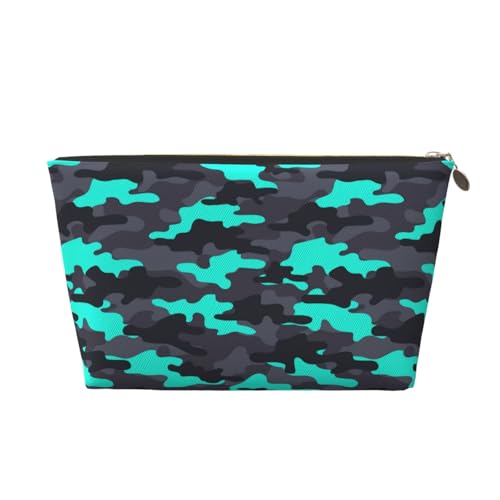 VOSERY Bolsa de maquillaje de cuero, bolsa de cosméticos, bolsa de aseo de viaje para mujer, organizador de bolsa de maquillaje de camuflaje gris y verde, bonita bolsa de maquillaje, bolsa de