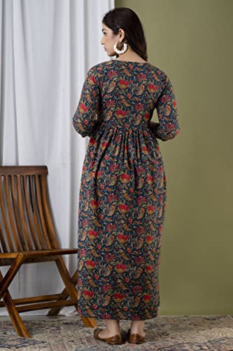 Image of JAIPURFAME Stylish Women's Pure Cotton All Over Printed Kurti Gown, Maternity Dress, and Feeding Dress - Comfortable and Elegant Maternity Wear for Women