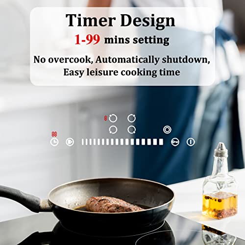 Electric Cooktop 24 Inch,Ecotouch Built-In Electric Cooktop 4 Burner Stove Top, Radiant Electric Cooktop Stovetop With Kid Safety Lock, Timer, 9 Heating Level,6800W, 220-240V For Hard Wire(No Plug) #TOP3