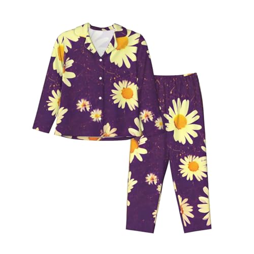 Pyjama deux pièces femme anti-frottement imprimé marguerites
