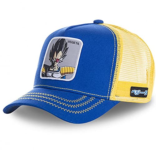 Men's Anime Mesh Hat, Trucker Cap, Curved Brim Baseball Visor Blue Yellow Vegeta, Yellow,blue, One Size