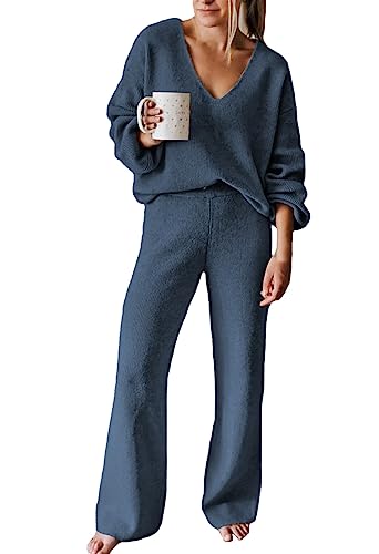 Image of TOLENY Women's 2 Piece Lounge Sets Pullover Sweater Top Wide Leg Tracksuit Outfits Loungewear