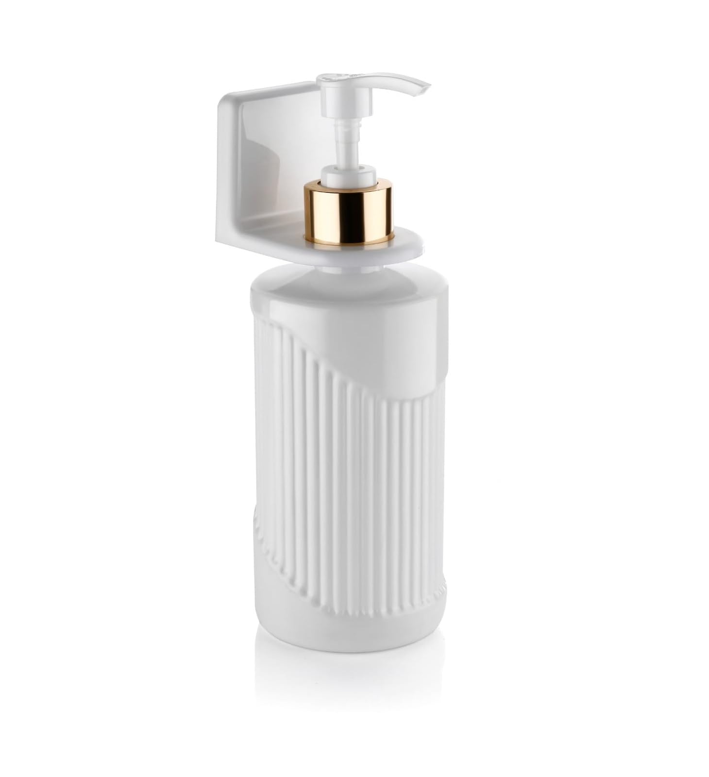 Wall Mount Soap Dispenser for Bathroom & Kitchen | 300 ml Refillable Liquid Hand Wash Bottle with Strong Adhesive Holder | No Drill Wall Mounted Lotion Shampoo Dispenser (White)-image-30