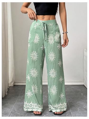 SOLY HUX Women's Wide Leg Boho Pants Floral Print Tie Front Baggy Beach Palazzo Trousers Vacation Clothes4