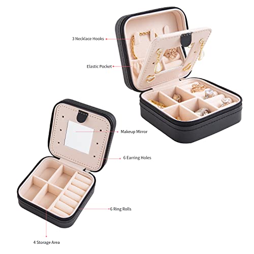 Image of KElofoN Travel jewelry case Travel jewelry box Travel Jewelry Organizer Small Jewelry Organizer Box Gift for Girls Women with Mirror(Black)