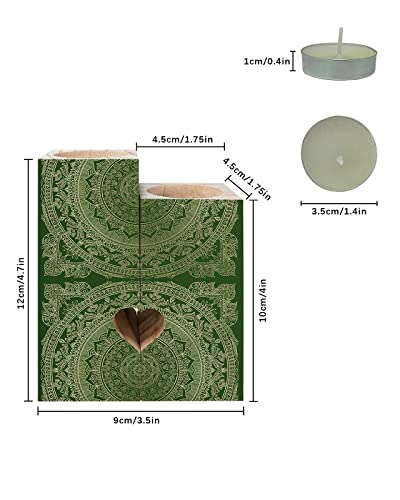 Boho Green Mandala Candle Holders Set, Wooden Tealight Candle Holder Gifts For Women, Vintage Floral Pattern Candlesticks Holder Decor For Wedding Dinning Party #TOP2