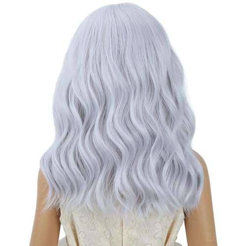 Image of Kids Silver White Wig Girls Short White Wavy Curly Wigs Child Wig with Air Bangs Synthetic Cosplay Hair Wigs