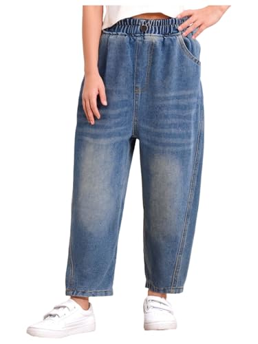 Kids Boys Vintage Washed Jeans Fashion Elastic Waist Wide Leg Denim Pants Casual Baggy Trousers with Pocket