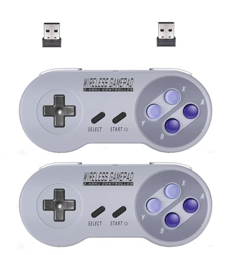 ZAMPAM 2 Pack 2.4GHz Wireless USB Controller Compatible with SNES Games & Nintendo Switch, Retro USB Gamepad for Windows PC, Mac, Linux, Raspberry Pi, RetroPie – Classic Design, Plug & Play