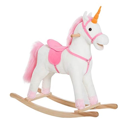 HOMCOM Caballito Balancín de Peluche Balancín Caballo Caballito Madera Juguete de Mecedora para Niños +3 Años 78x28x68cm Forma Unicornio