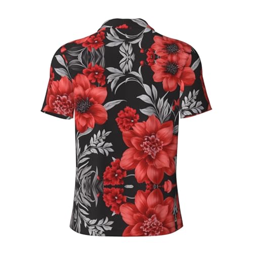 Polo pour le golf et le travail imprimé léopard à fleurs rouges