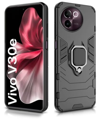 Image of WOW IMAGINE Shock Proof Back Case Mobile Cover for Vivo V30e 5G | Back Cover Case (Tough Armor | Hybrid PC + TPU | Ring Holder & in-Built Kickstand | Black)