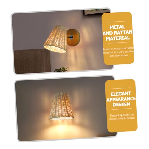 Lámpara de pared de ratán beige OUNONA para iluminación rústica de pasillos 2