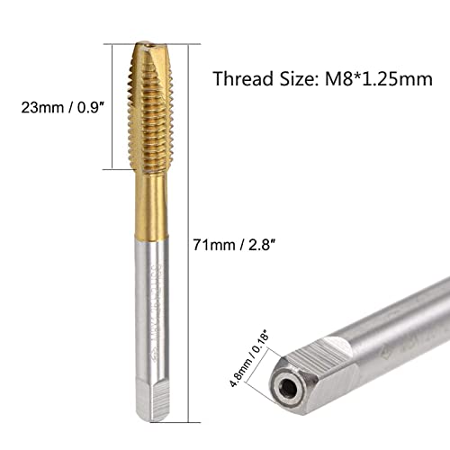 Top-Vigor 2Pcs M8 X 1.25 Spiral Point Plug Thread Tap, Thread Milling Tap With H2 Tolerance 3 Flutes Ground Threads, Hss Titanium Coated (Round Shank With Square End) #TOP1