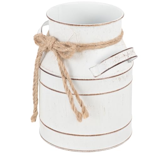 MERRYHAPY Maceta de Metal Pequeña Estilo Rústico Diseño Retro Blanco Envejecido para Plantas Suculentas Adecuado para Decoración Interior y Jardín
