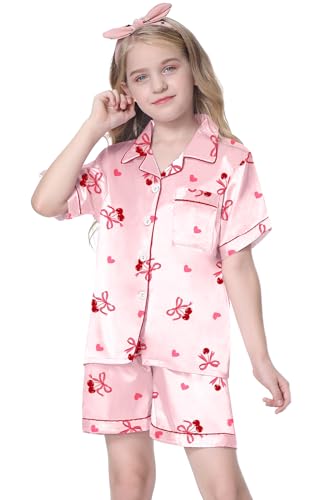 Image of Girls & Womens Satin Pajamas Set, Silk Button-Down Sleepwear 2 Piece Nightwear, 3 Years - Women XXL