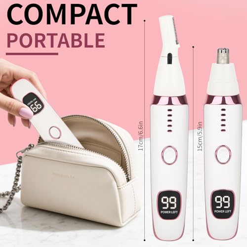 Image of Nose and Ear Hair Trimmer for Women Men,2 in 1 LED Display Eyebrow Hair Trimmer with USB Rechargeable,2026 Portble Waterproof Facial Hair Removal with Dual-Edge Blades for Travel (Bronze)