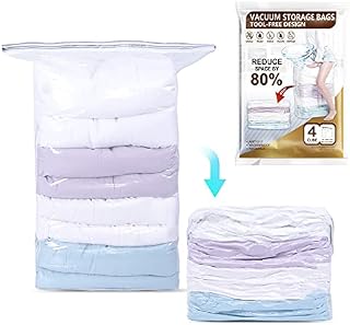 Amazon Brand - Umi Cube Vacuum Storage Bags for Clothes, 4 Pack 80×100×38cm, Jumbo Vacuum Pack Storage Bags for Duvets, Quilts, Blankets, Travel or Moving, Save 80% Space Vacuum Bags