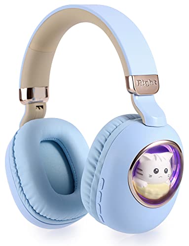Usoun Kinder kopfhörer Bluetooth,kopfhörer Kinder kabellos,Bunte Lichter LED,Faltbare,Einstellbar,Kabellos und Kabel,integriertes Mikrofon,kopfhörer für Kinder,Mädchen,Teenager,Erwachsene(blau) Cover