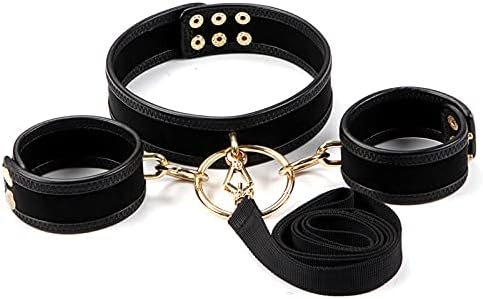 Gothic Punk Cool PU Leather Collar and Link Chain Leash Choker Adjustable Metal Necklace with Chain Detachable Hip Hop Cosplay Couple Jewelry for Women Men-black