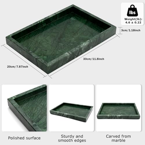 Image of Green Marble Tray,Pure Natural Vanity Tray,Marble Trays for Kitchen Counter Non-Ceramic /Non-Resin,Stone Tray 12 x 8 inch