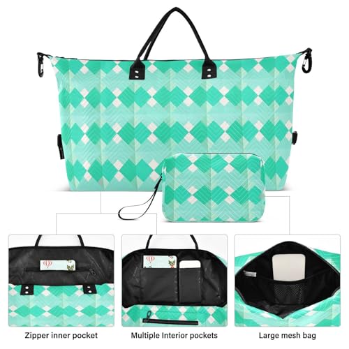 Oversized Travel Duffel Bag Turquoise Lozenge Rhomb Large Carry On Bag with Toiletry Bag for Airplane Traveling Waterproof bulto de para hombre2