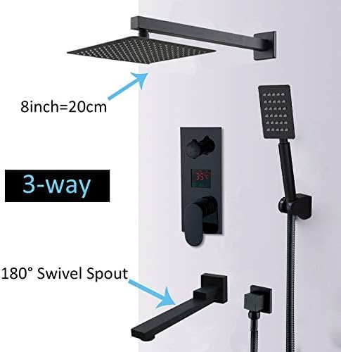 Set di rubinetti per doccia con display digitale nero finitura opaca cascata nera vasca da bagno sistema doccia con schermo LCD a 3 vie 8 pollici soffione doccia a cascata moderno rubinetto