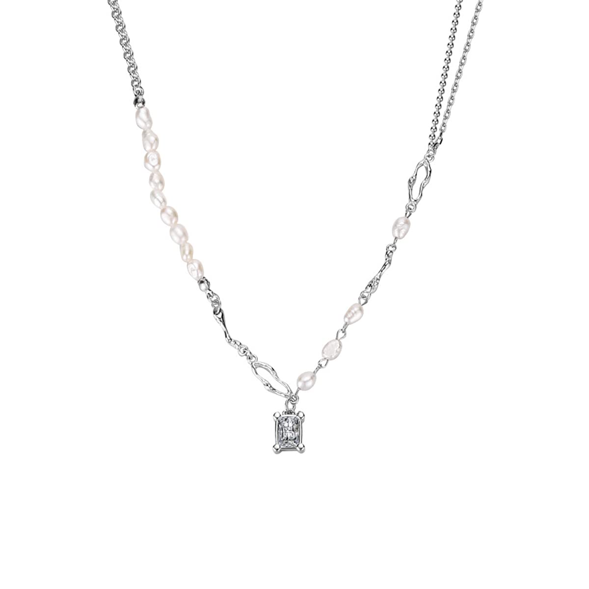 Collar de perlas con colgante de circonita barroca de plata esterlina S925 con personalidad femenina