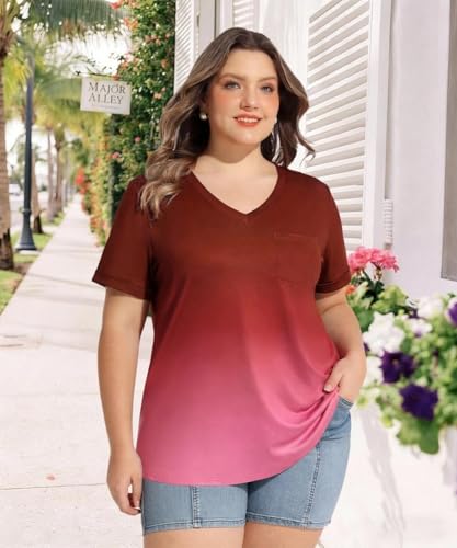 Image of TIYOMI Plus Size Tops for Women V Neck Tshirts Basic Tunic Casual Hawaii Floral Tie Dye Camo Summer Short Sleeve Tee XL-5XL