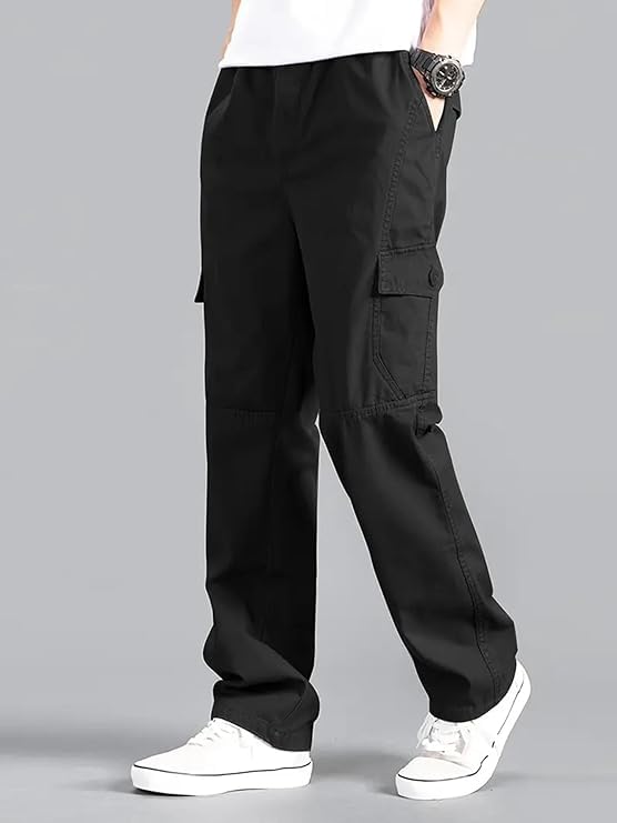Image of Men's Utility Cotton Cargo Trousers,Men's Multi-Pocket Casual Cargo Pants
