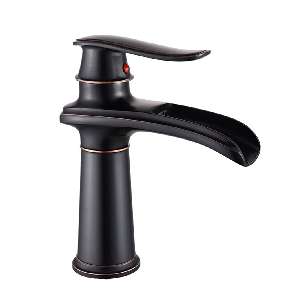 Rubinetto Lavabo Cascata Rubinetto Bagno, Anticato Vintage Stile Ottone Monocomando Miscelatore Bagno, Miscelatore Lavabo, Nero
