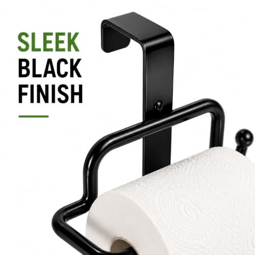 Image of Basicwise Over-the-Side Tank Double Toilet Paper Holder Compact Modern Bathroom Organizer Practical Storage Rack for Extra Rolls Offering Quick & Easy Access for Everyday Use Neat Space Accent, Black