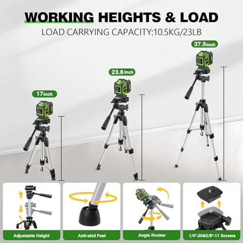 Image of Laser Level with Tripod, Alloyman 4x360 Self Leveling Laser Level, Green Line Laser 4D Laser Leveler Tool with 2Pcs Lithium Batteries for Picture Hanging, Tile, Home Renovation, Indoor(Green)