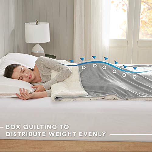 Comfort Spaces Reversible Weighted Blanket Adult-Glass Beads Filling All Season Soft Heavy Wraps-Box Quilted Cozy Warm Bed Cover, 50"X60" / 10Lbs, Velvet To Sherpa Gray #TOP1
